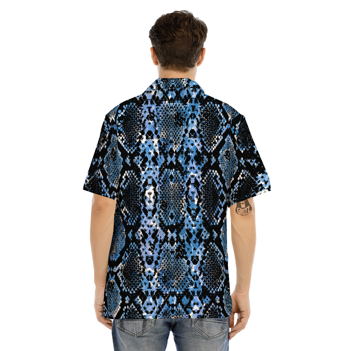 Snakeskin Black And Blue Print Men's Hawaiian Shirt-grizzshop