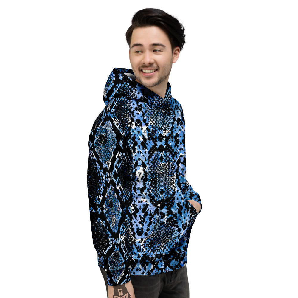 Snakeskin Black And Blue Print Men's Hoodie-grizzshop