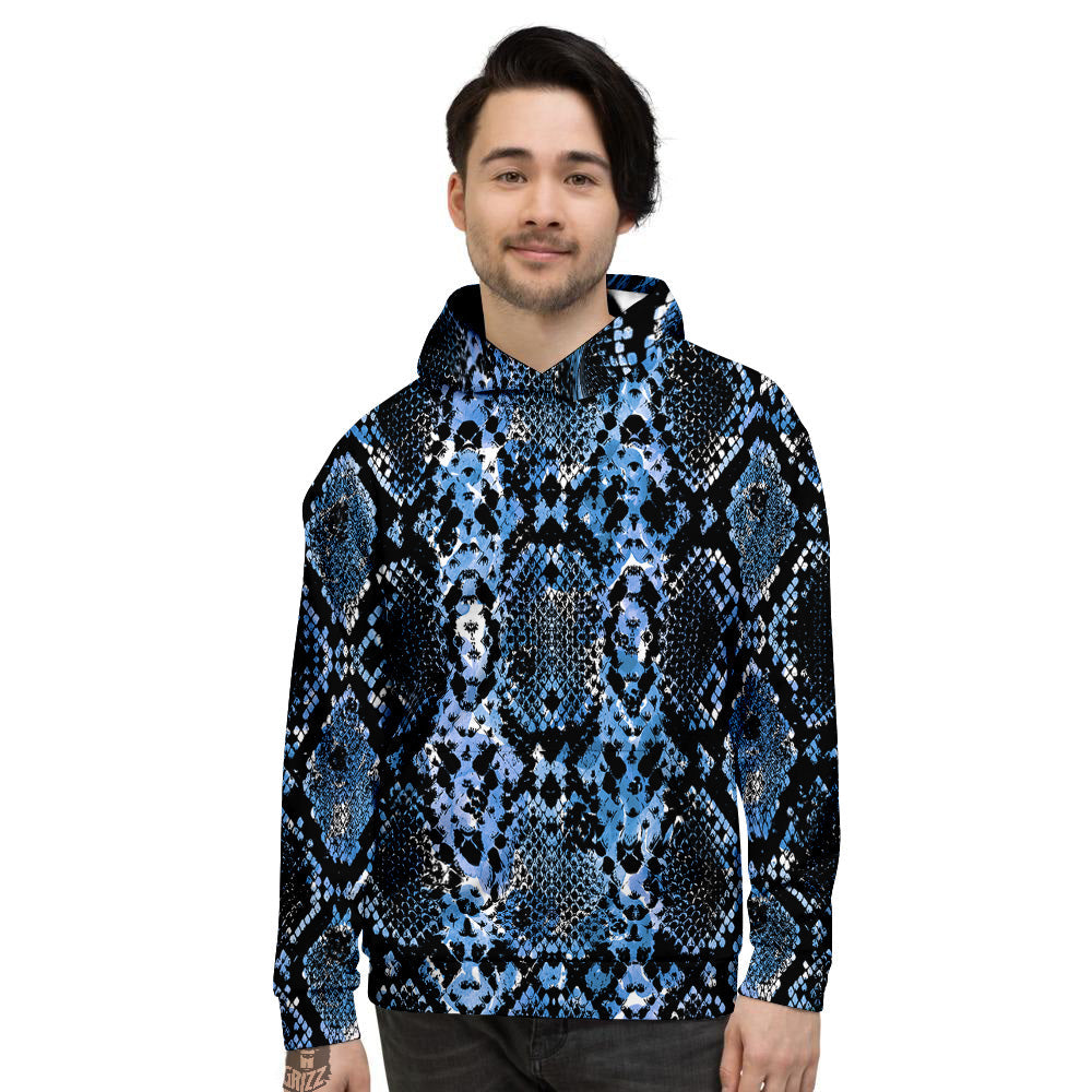 Snakeskin Black And Blue Print Men's Hoodie-grizzshop