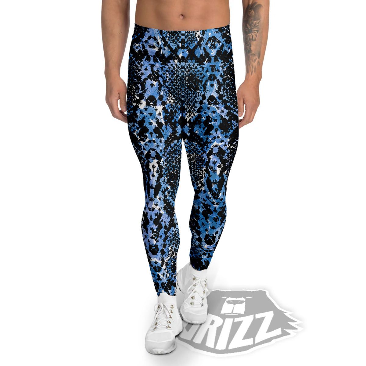 Snakeskin Black And Blue Print Men's Leggings-grizzshop