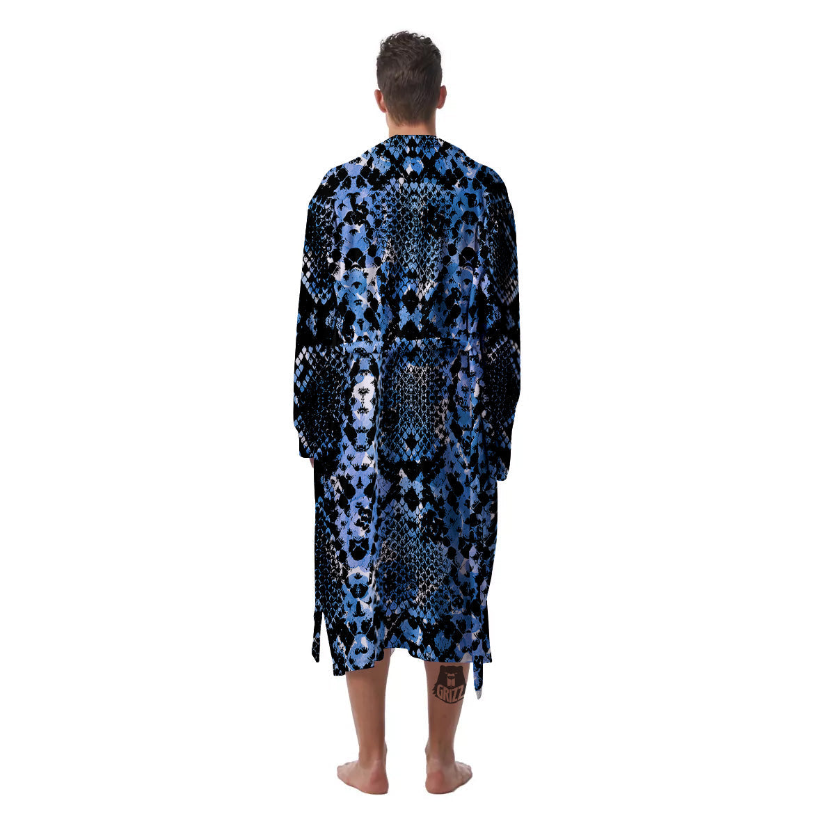 Snakeskin Black And Blue Print Men's Robe-grizzshop