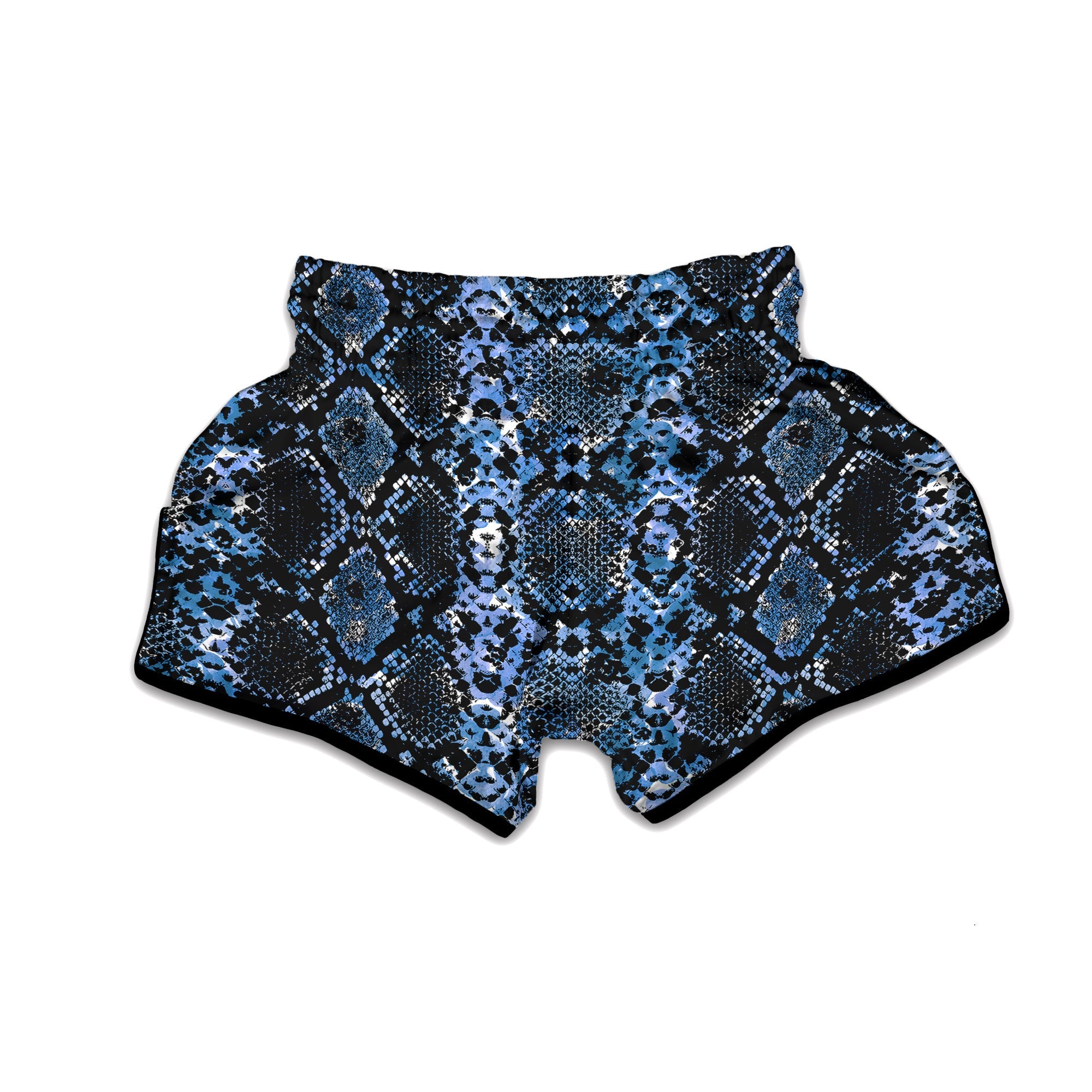 Snakeskin Black And Blue Print Muay Thai Boxing Shorts-grizzshop