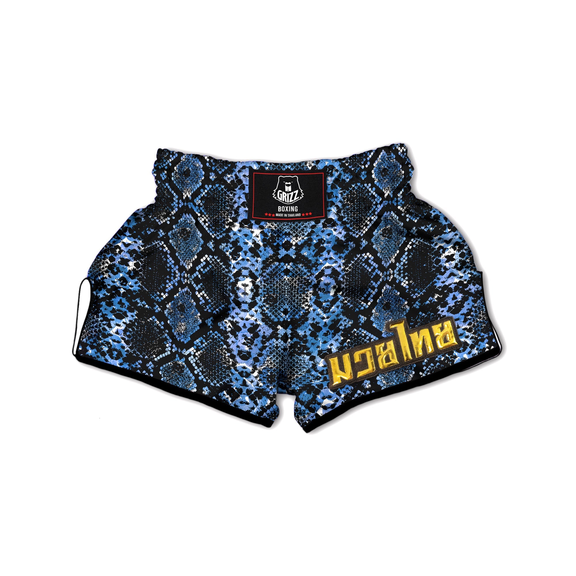 Snakeskin Black And Blue Print Muay Thai Boxing Shorts-grizzshop