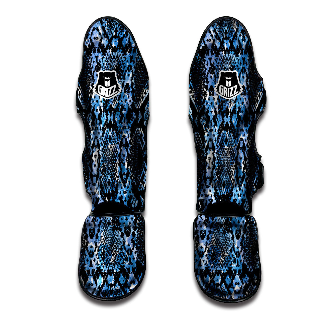 Snakeskin Black And Blue Print Muay Thai Shin Guards-grizzshop