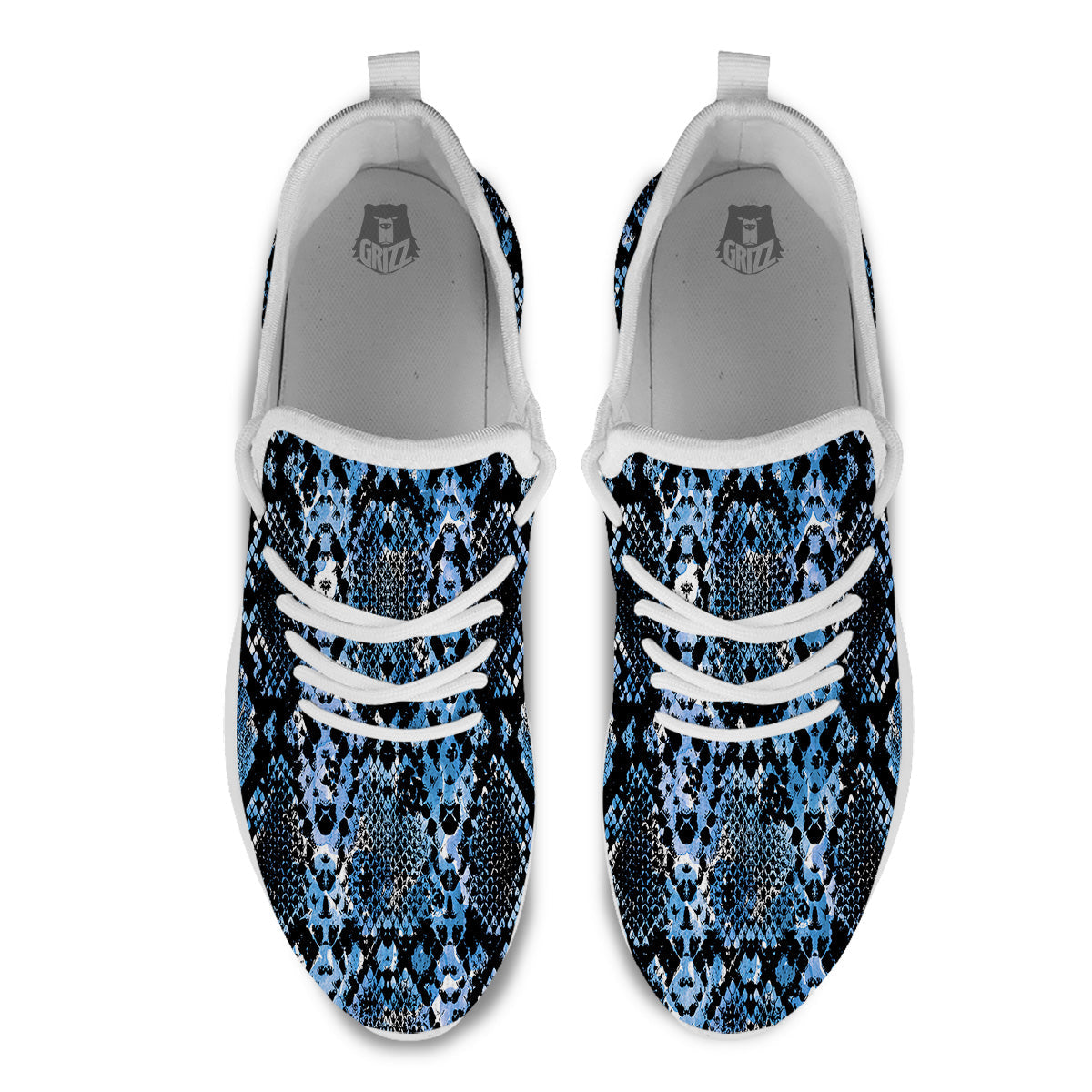 Snakeskin Black And Blue Print White Athletic Shoes-grizzshop
