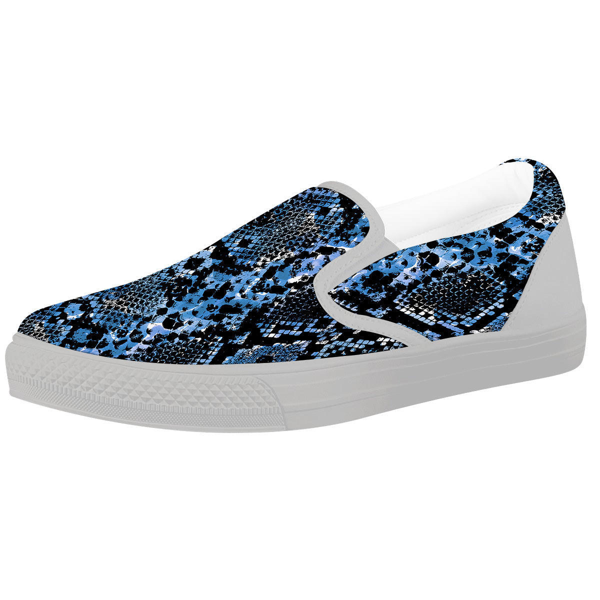 Snakeskin Black And Blue Print White Slip On Shoes-grizzshop