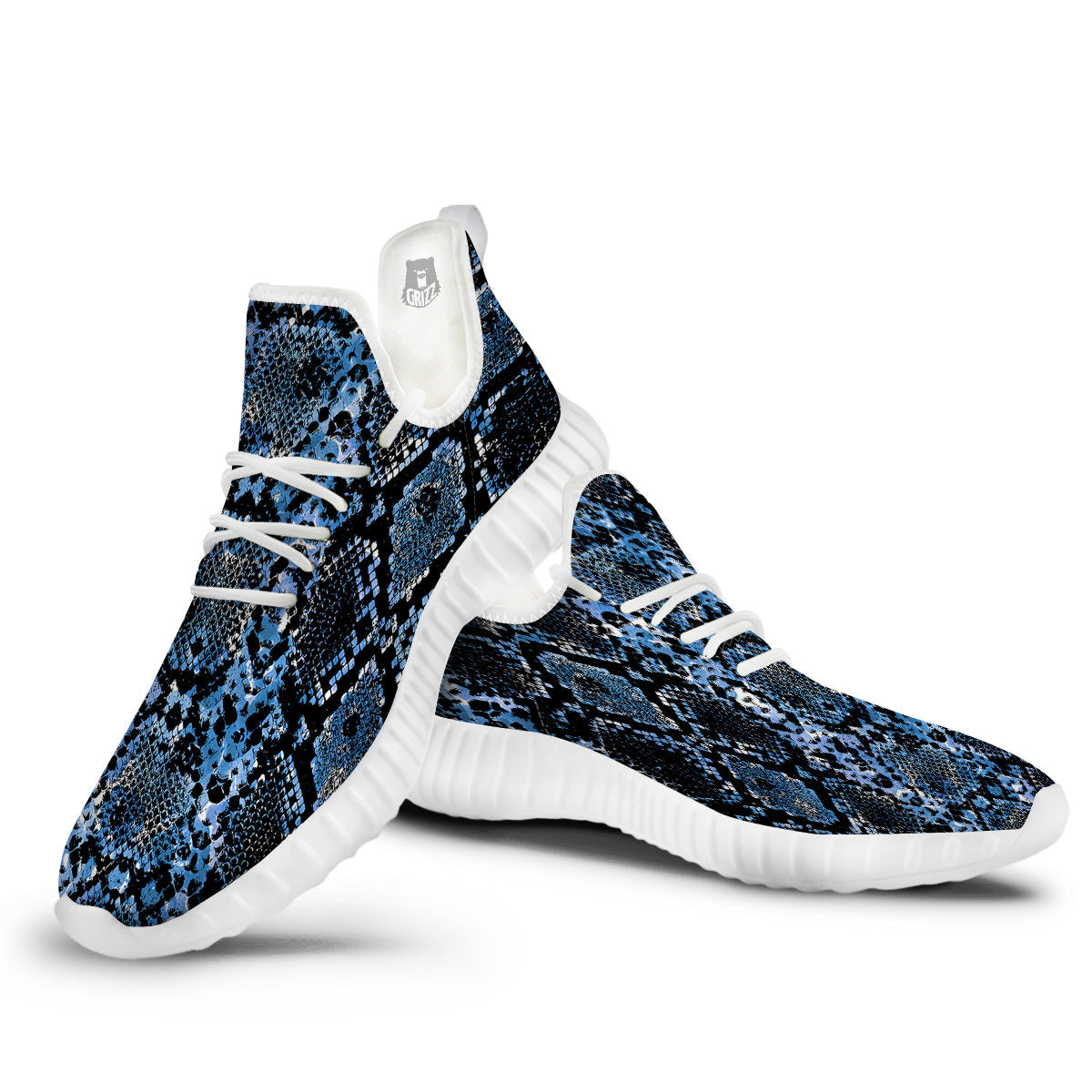 Snakeskin Black And Blue Print White Walking Shoes-grizzshop
