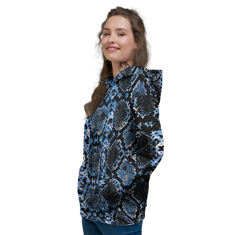 Snakeskin Black And Blue Print Women's Hoodie-grizzshop