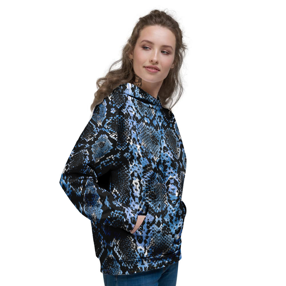 Snakeskin Black And Blue Print Women's Hoodie-grizzshop