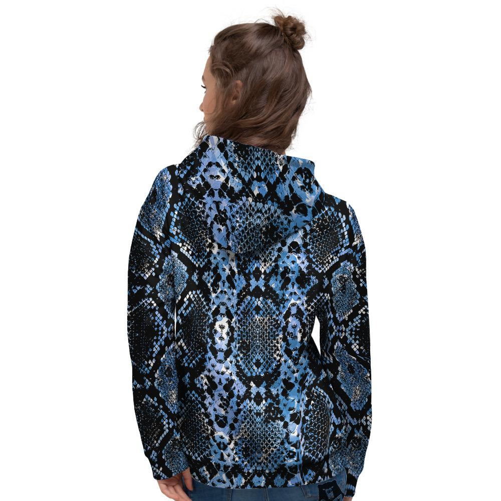 Snakeskin Black And Blue Print Women's Hoodie-grizzshop