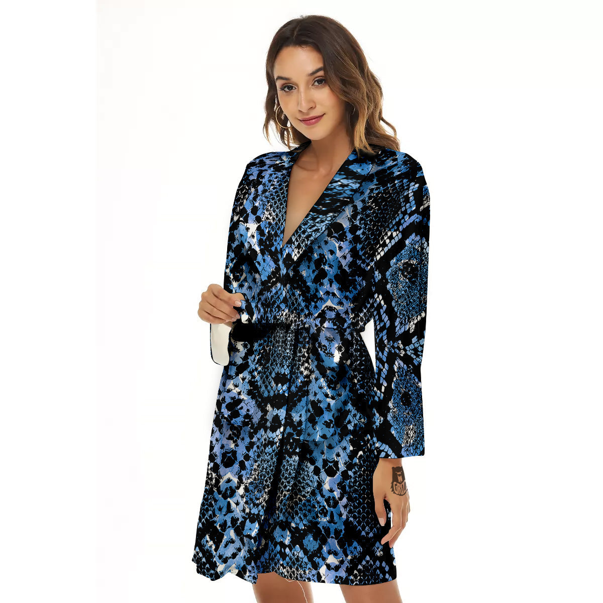 Snakeskin Black And Blue Print Women's Robe-grizzshop