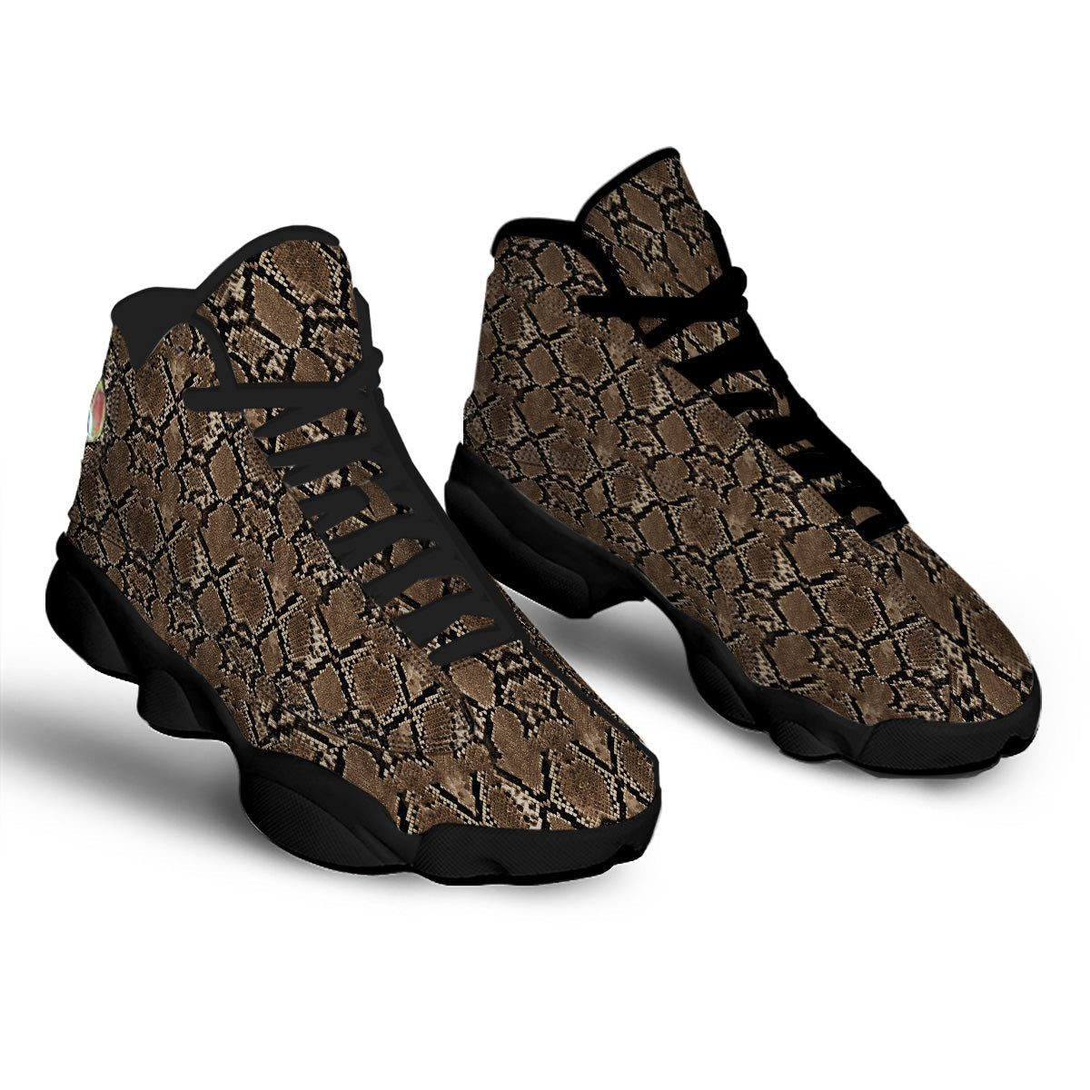 Snakeskin Black And Brown Print Black Basketball Shoes-grizzshop