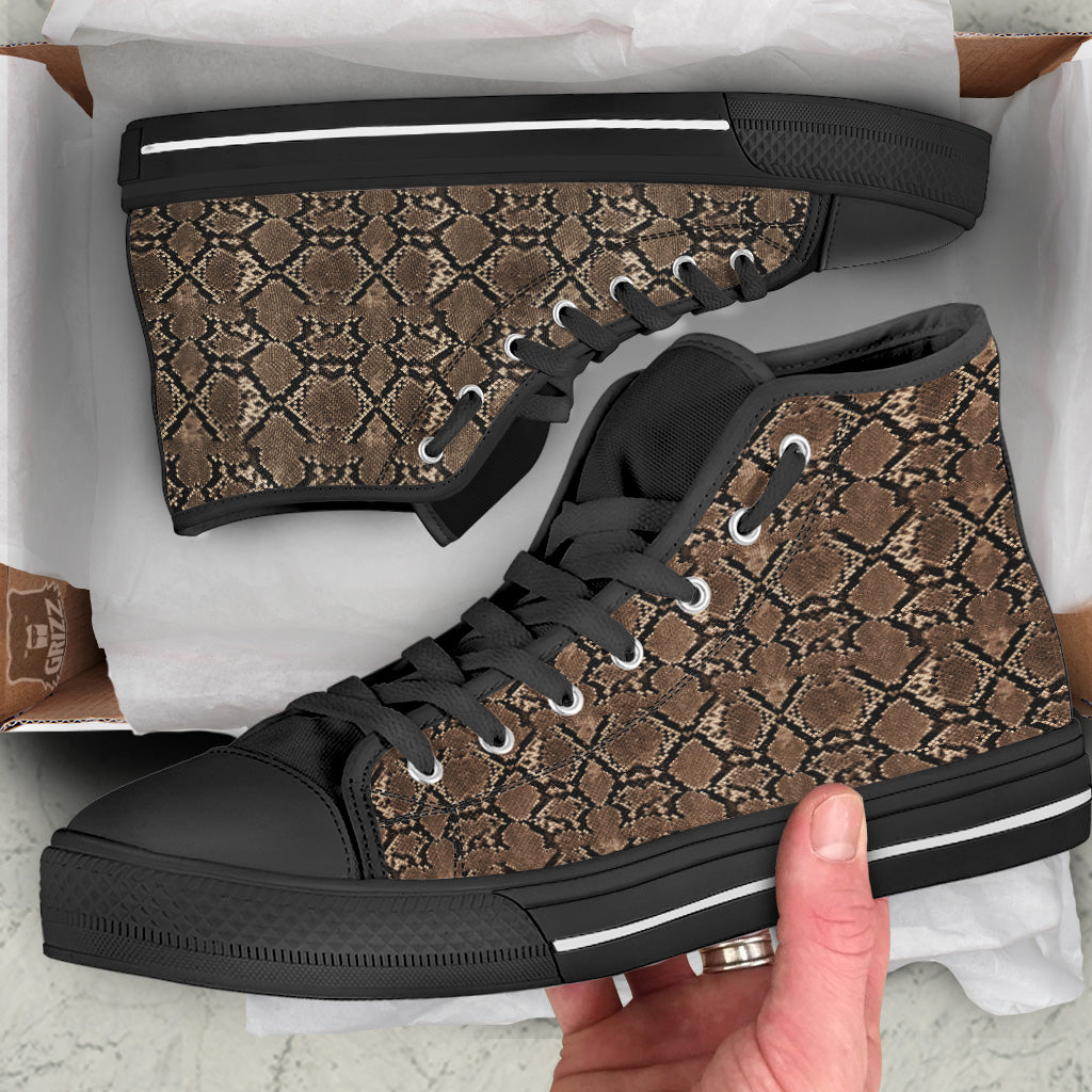 Snakeskin Black And Brown Print Black High Top Shoes-grizzshop