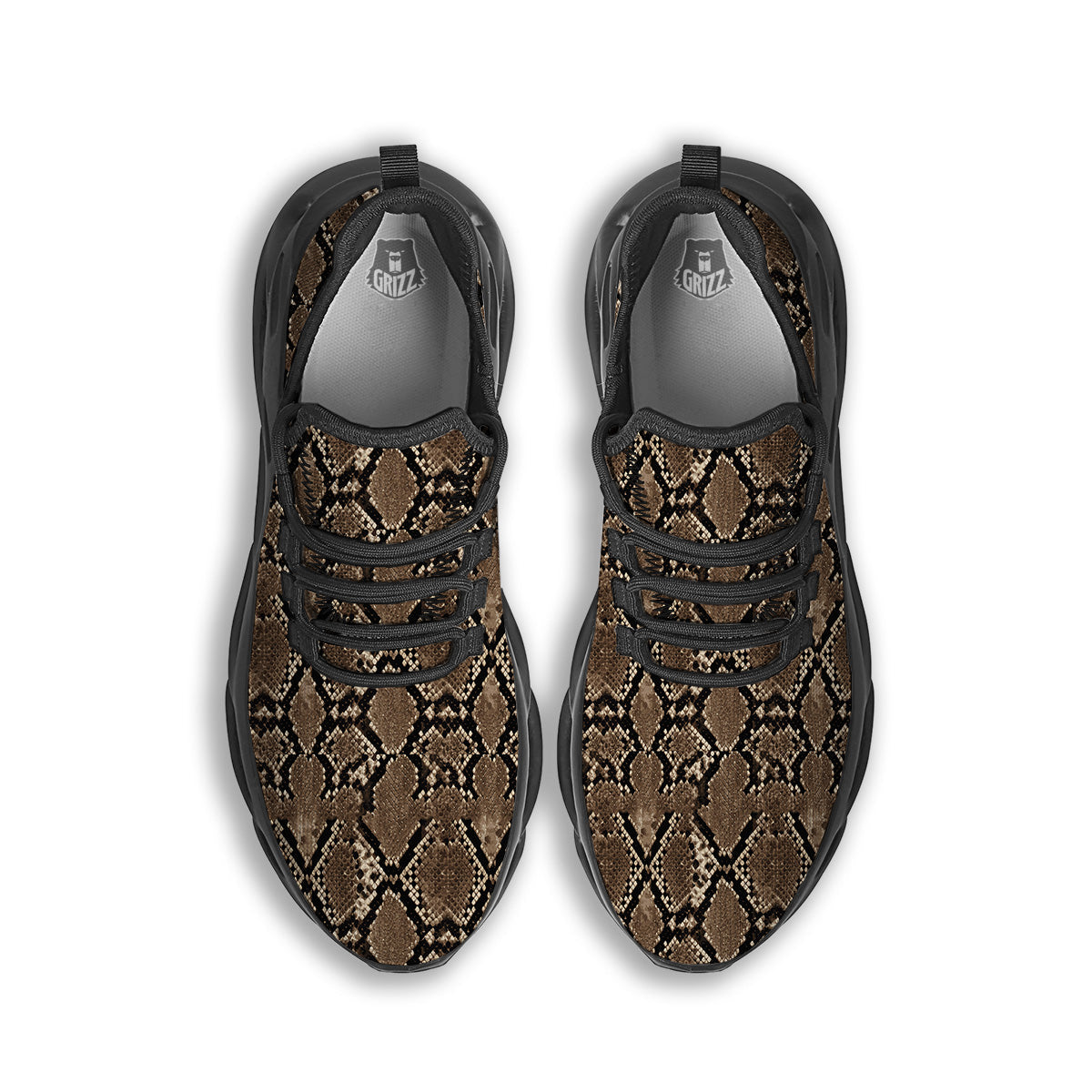Snakeskin Black And Brown Print Black Running Shoes-grizzshop