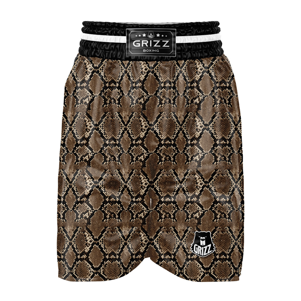Snakeskin Black And Brown Print Boxing Shorts-grizzshop
