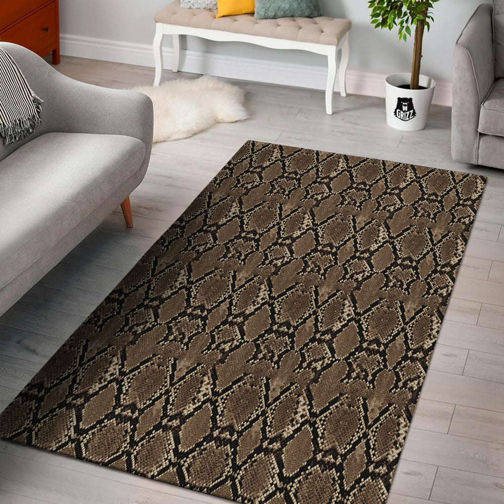 Snakeskin Black And Brown Print Floor Mat-grizzshop