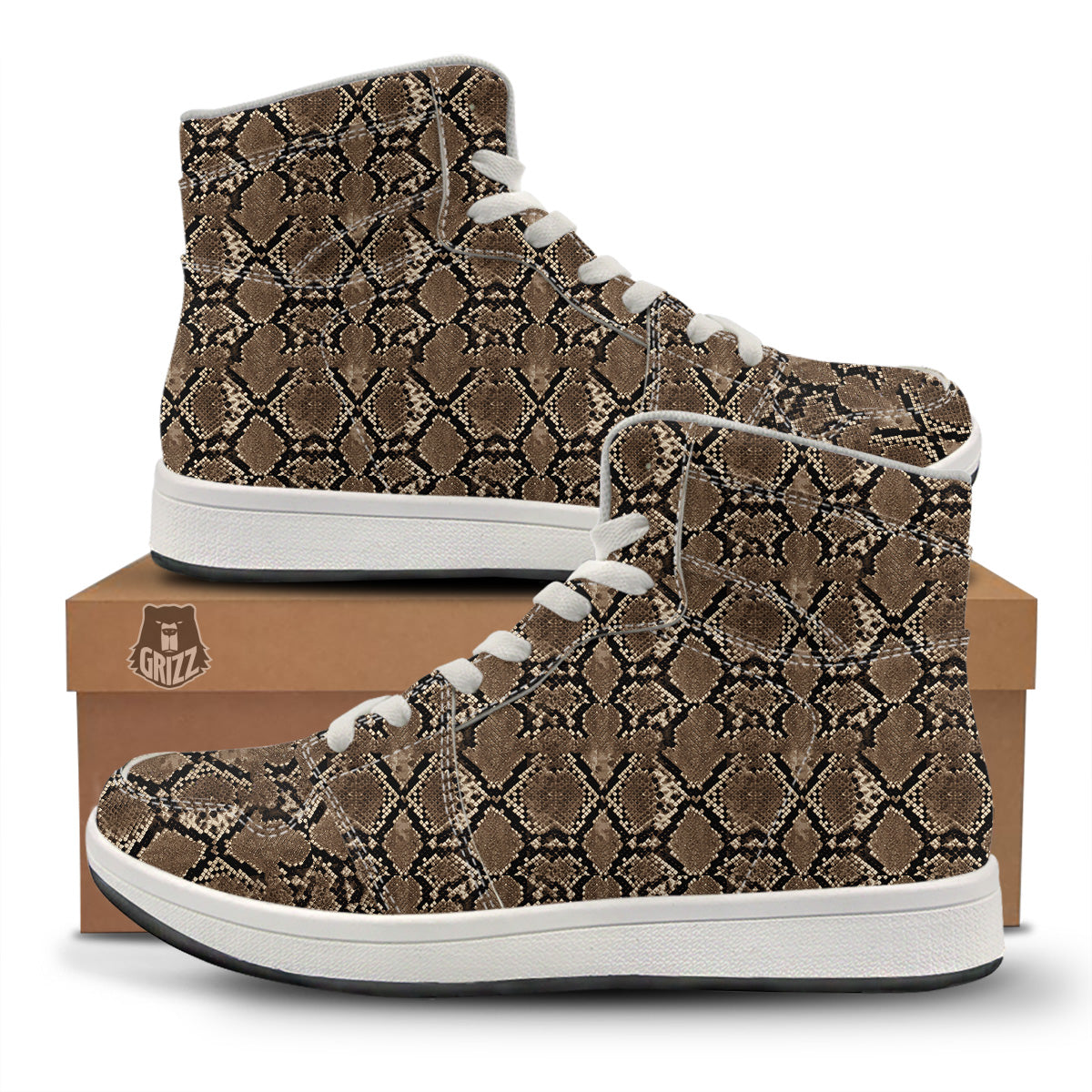 Snakeskin Black And Brown Print High Top Sneakers-grizzshop