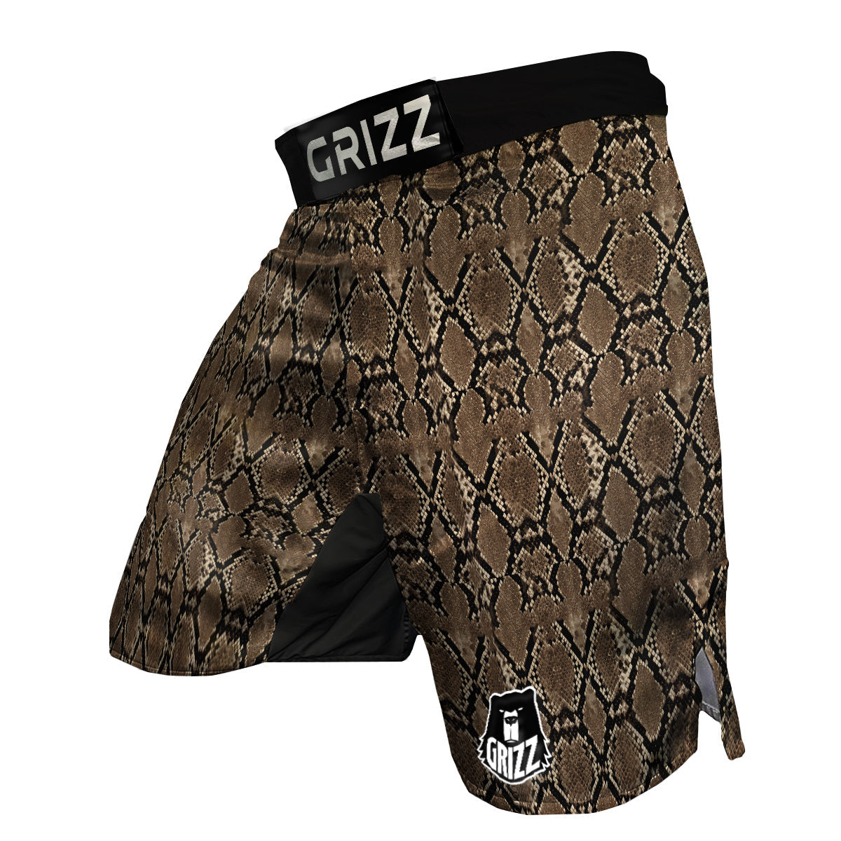 Snakeskin Black And Brown Print MMA Shorts-grizzshop