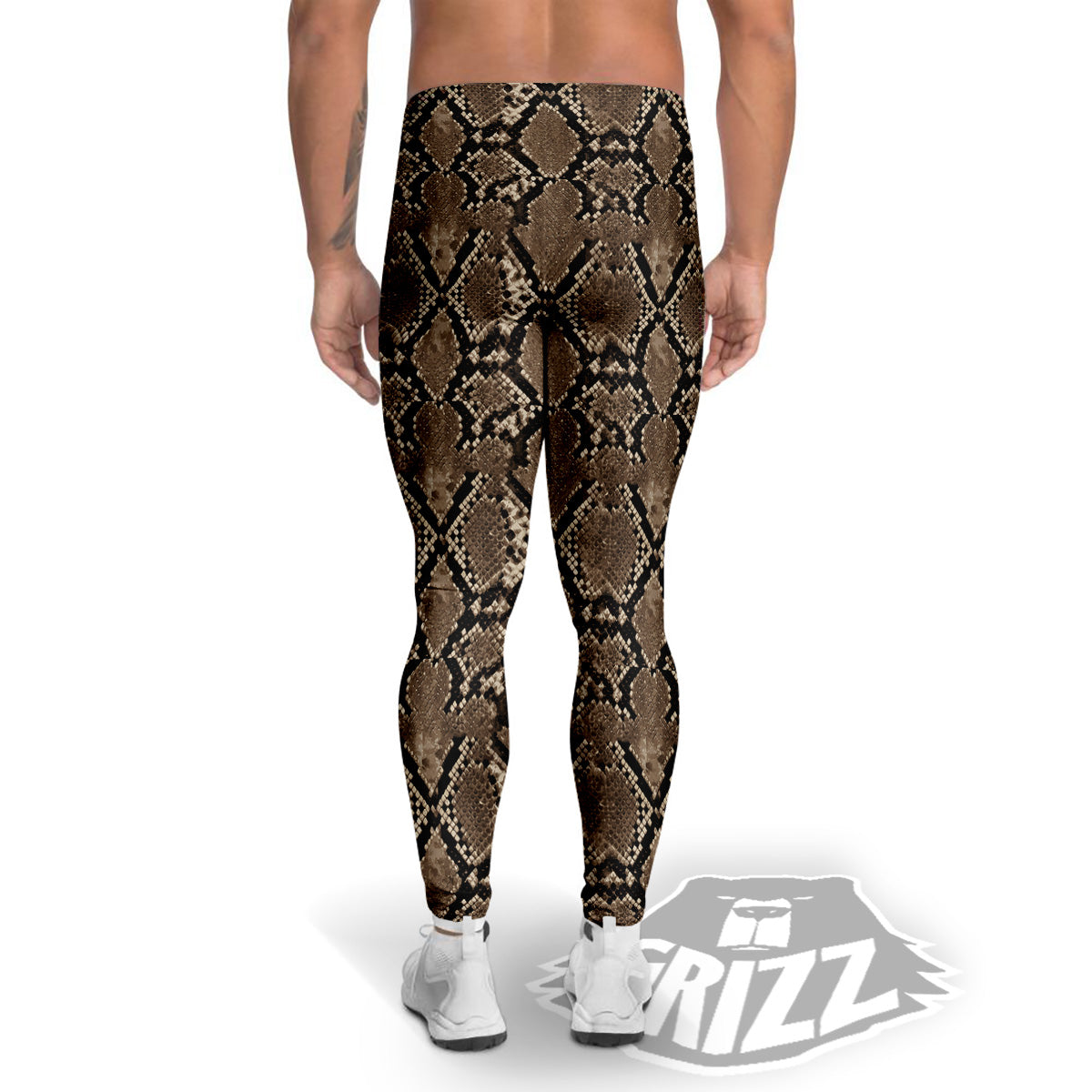 Snakeskin Black And Brown Print Men's Leggings-grizzshop