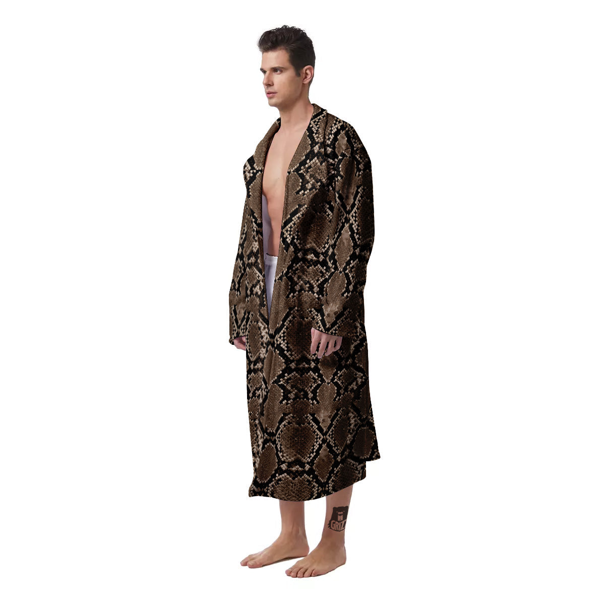 Snakeskin Black And Brown Print Men's Robe-grizzshop
