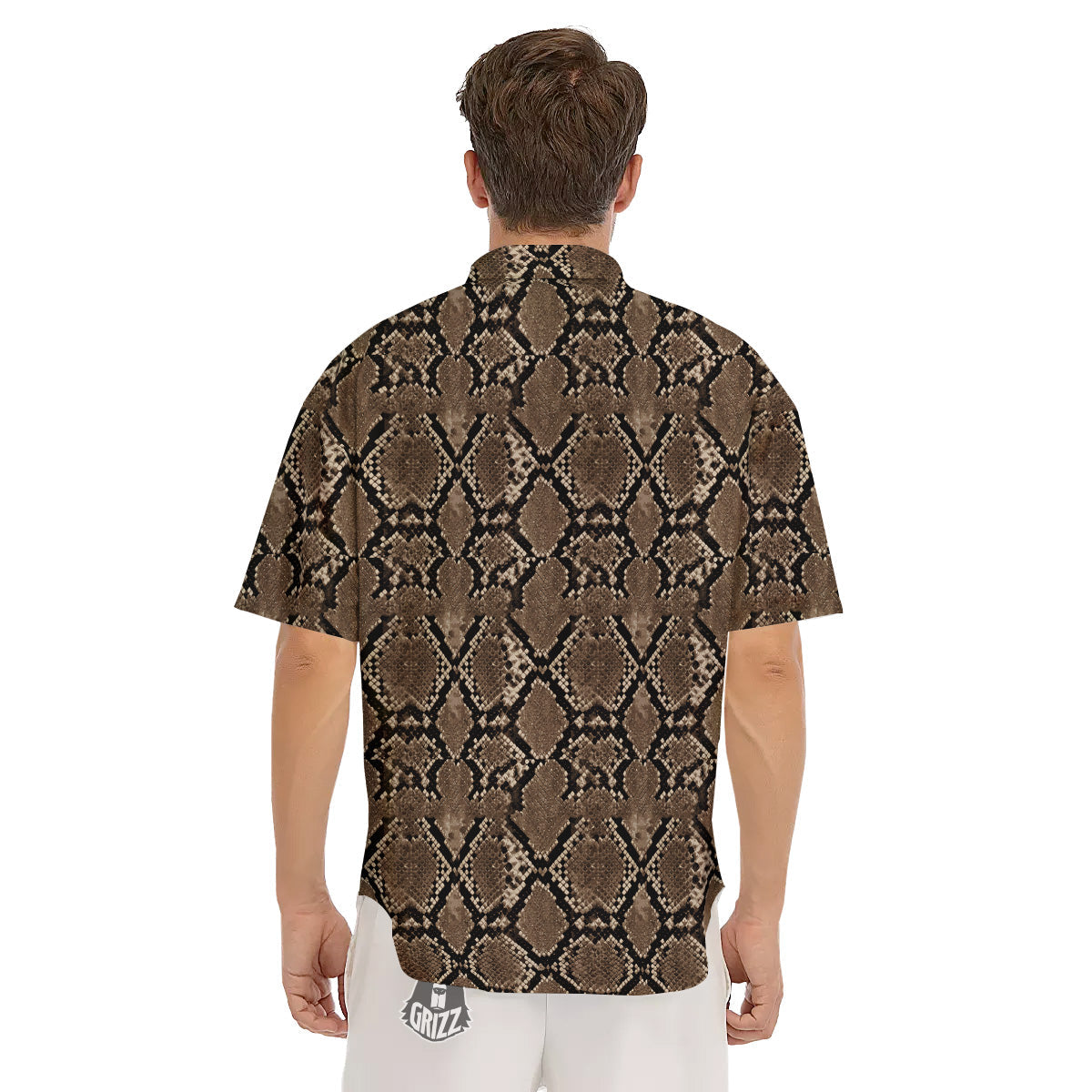 Snakeskin Black And Brown Print Men's Short Sleeve Shirts-grizzshop