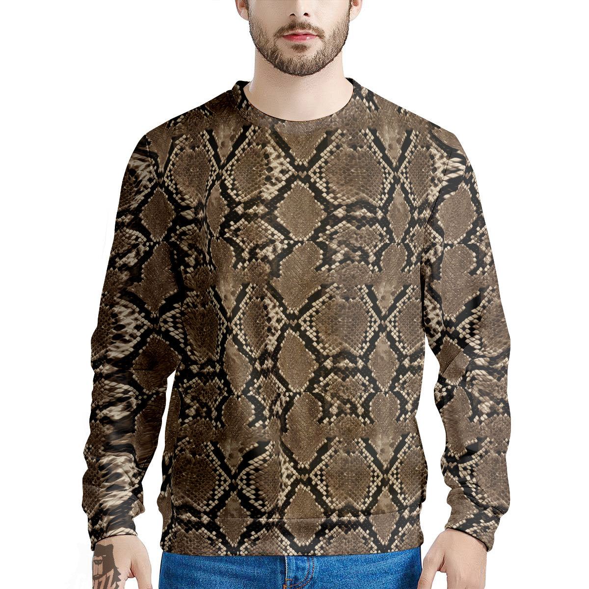 Snakeskin Black And Brown Print Men's Sweatshirt-grizzshop