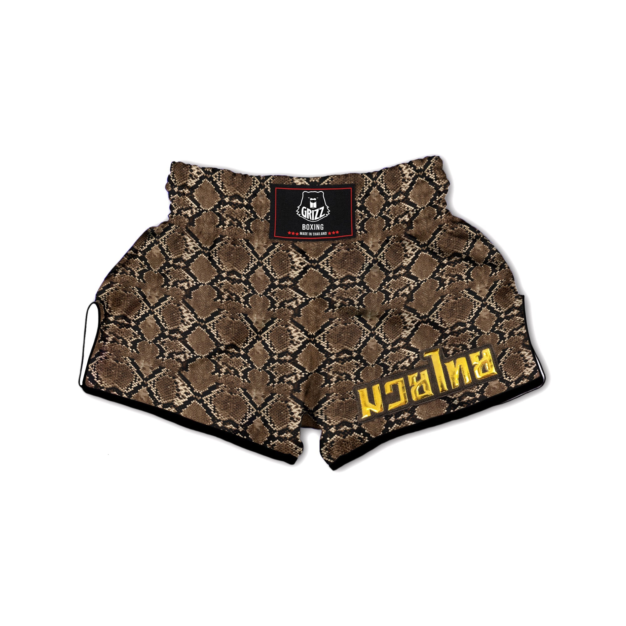 Snakeskin Black And Brown Print Muay Thai Boxing Shorts-grizzshop