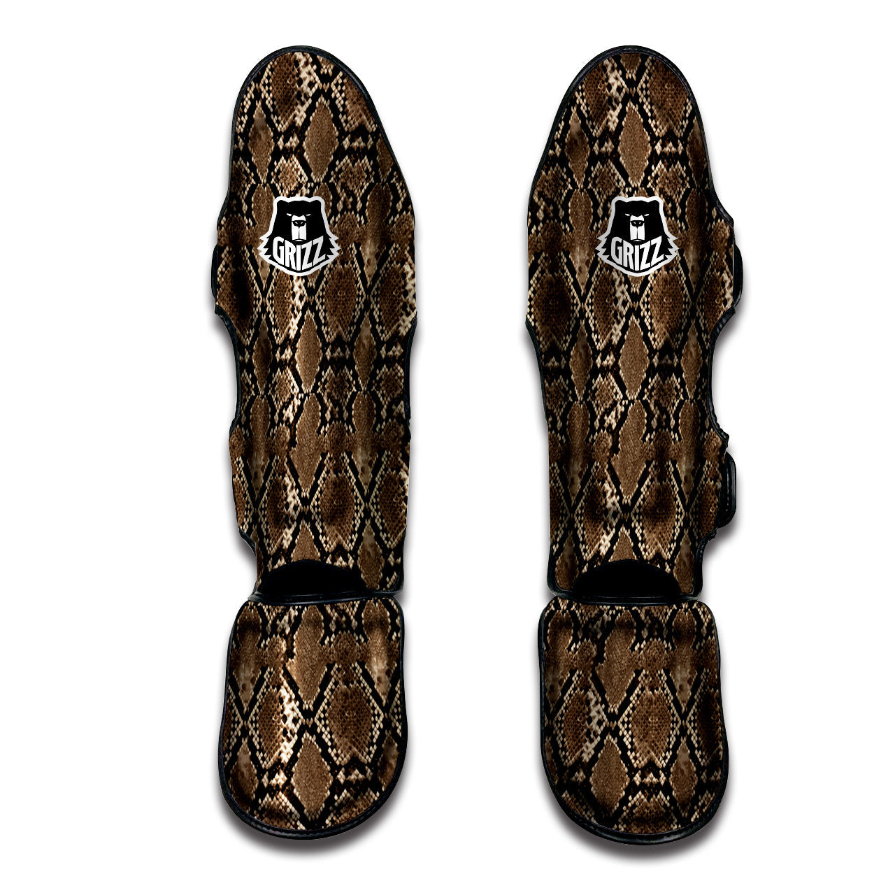 Snakeskin Black And Brown Print Muay Thai Shin Guards-grizzshop