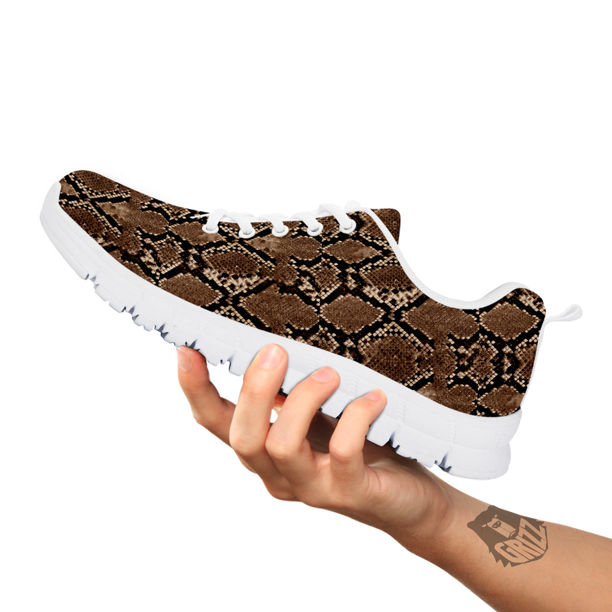 Snakeskin Black And Brown Print White Sneaker-grizzshop