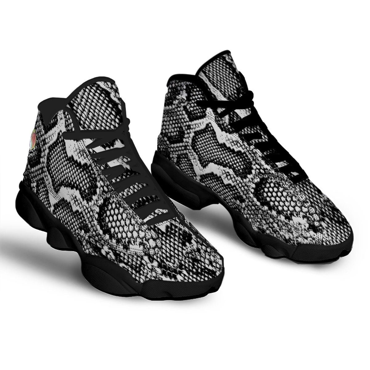 Snakeskin Black And Grey Print Black Basketball Shoes-grizzshop