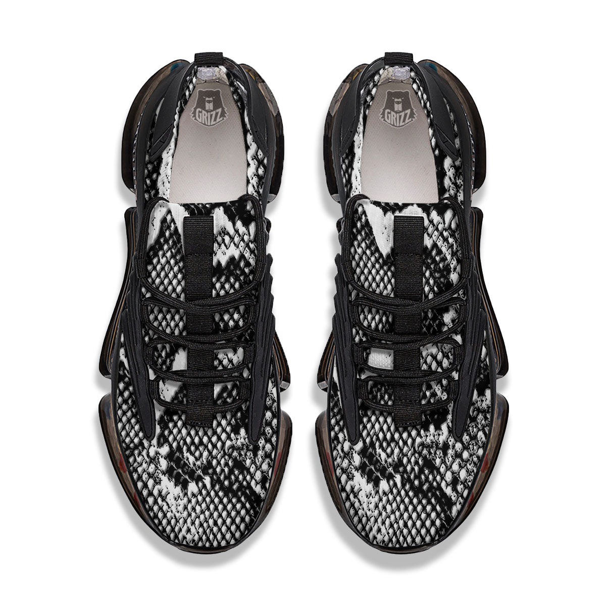 Snakeskin Black And Grey Print Black Gym Shoes-grizzshop