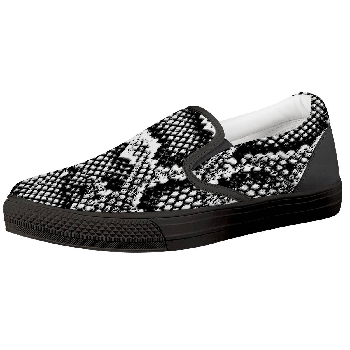 Snakeskin Black And Grey Print Black Slip On Shoes-grizzshop