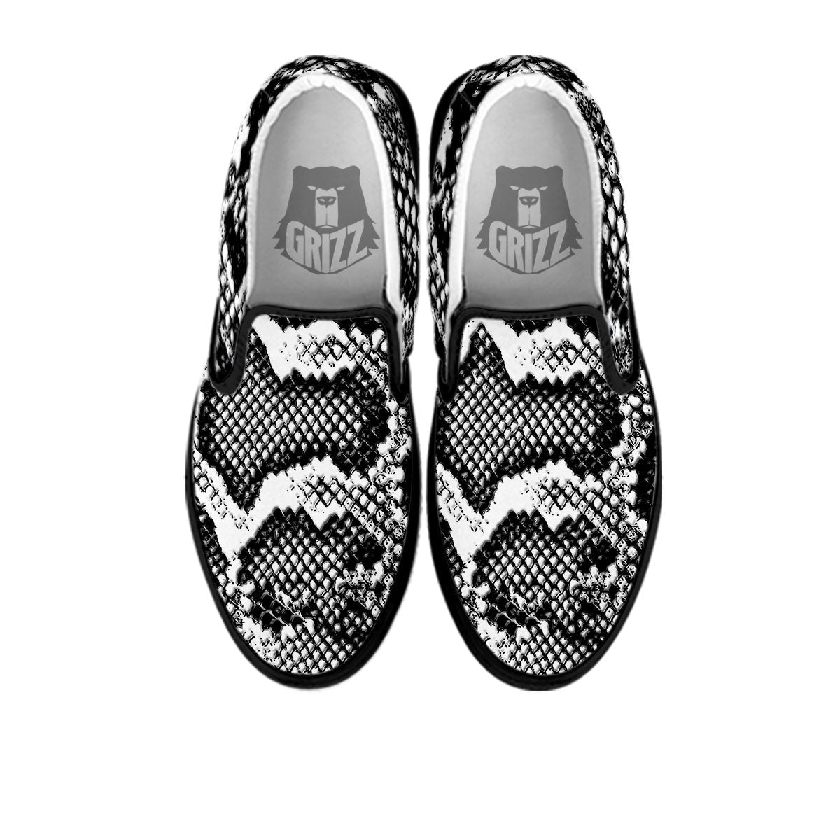 Snakeskin Black And Grey Print Black Slip On Shoes-grizzshop
