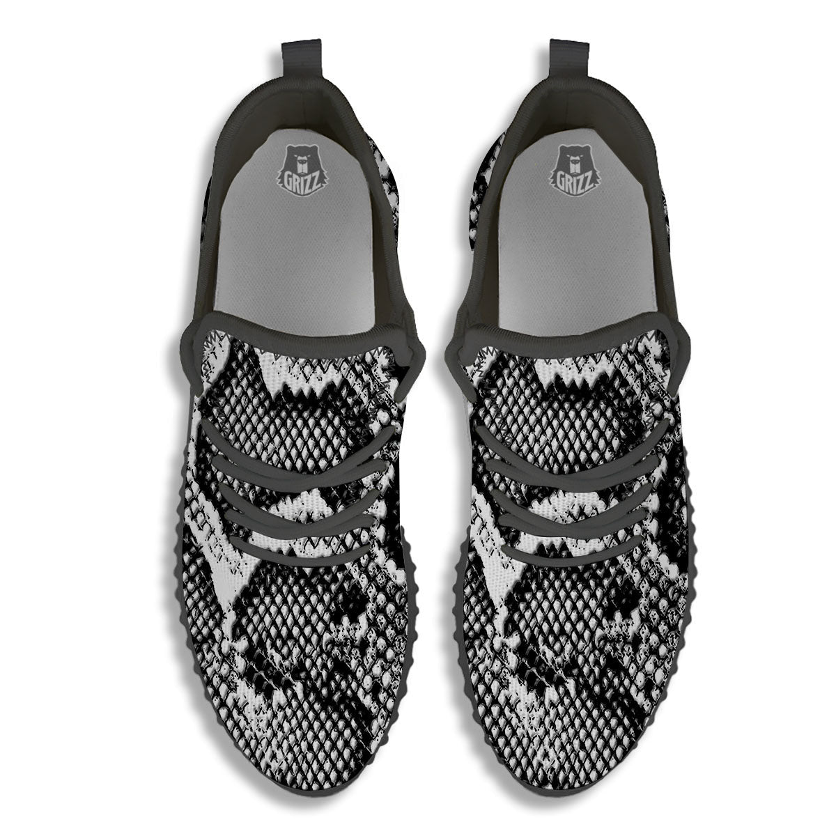 Snakeskin Black And Grey Print Black Walking Shoes-grizzshop