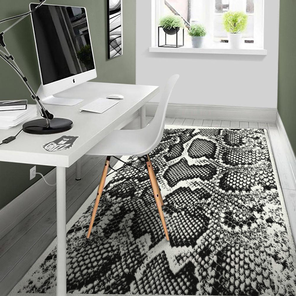 Snakeskin Black And Grey Print Floor Mat-grizzshop