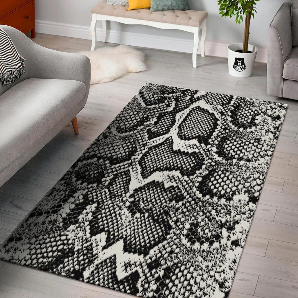 Snakeskin Black And Grey Print Floor Mat-grizzshop