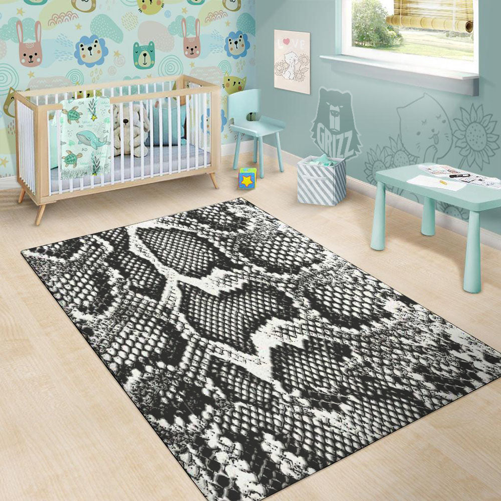 Snakeskin Black And Grey Print Floor Mat-grizzshop