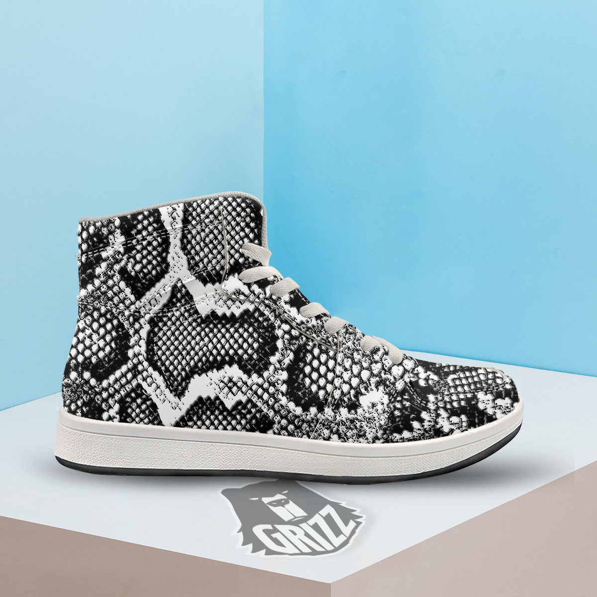 Snakeskin Black And Grey Print High Top Sneakers-grizzshop