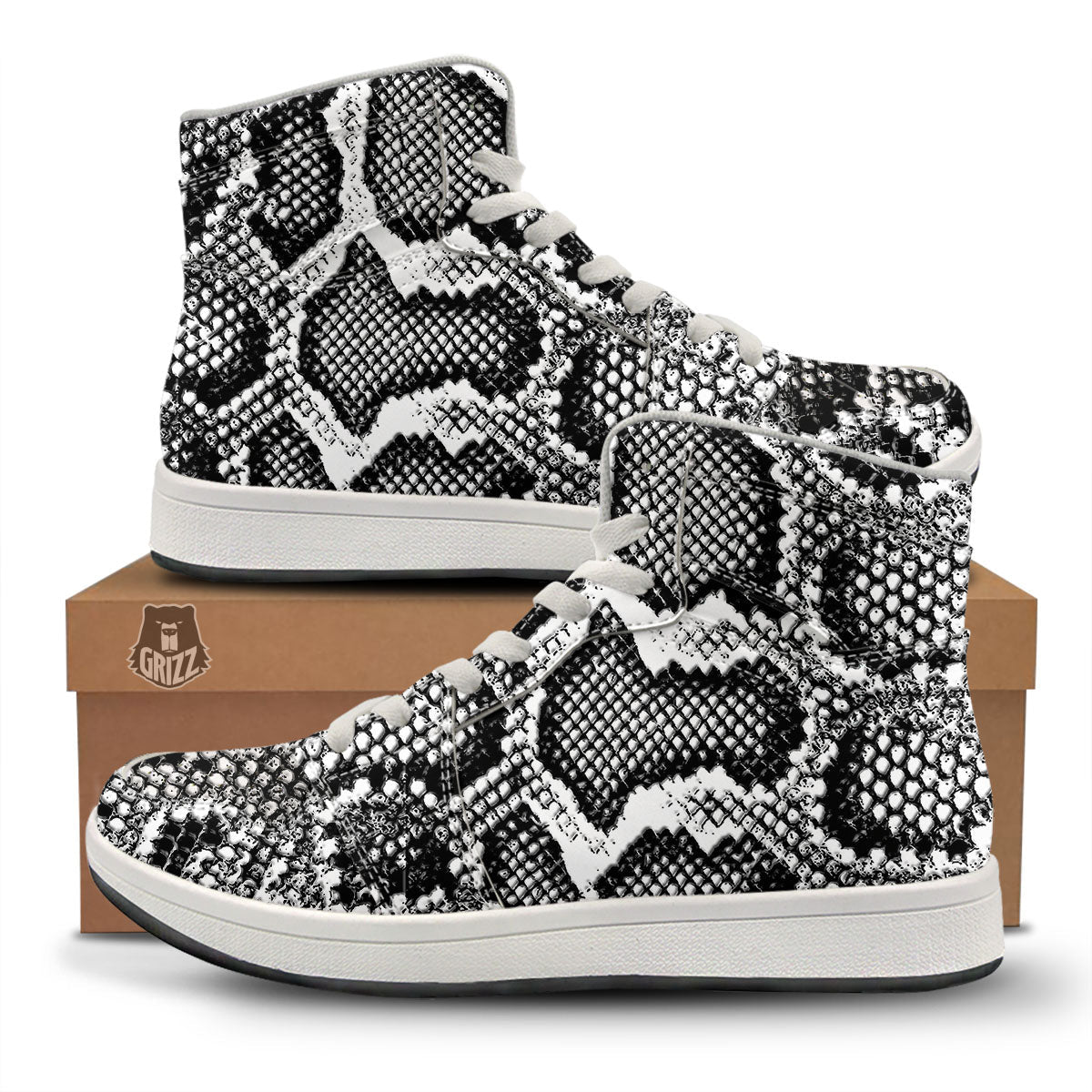 Snakeskin Black And Grey Print High Top Sneakers-grizzshop