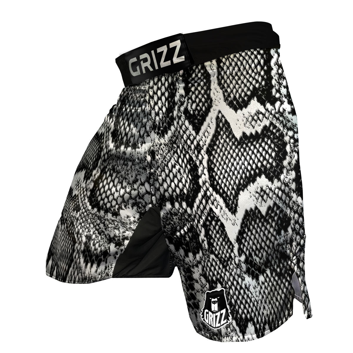 Snakeskin Black And Grey Print MMA Shorts-grizzshop