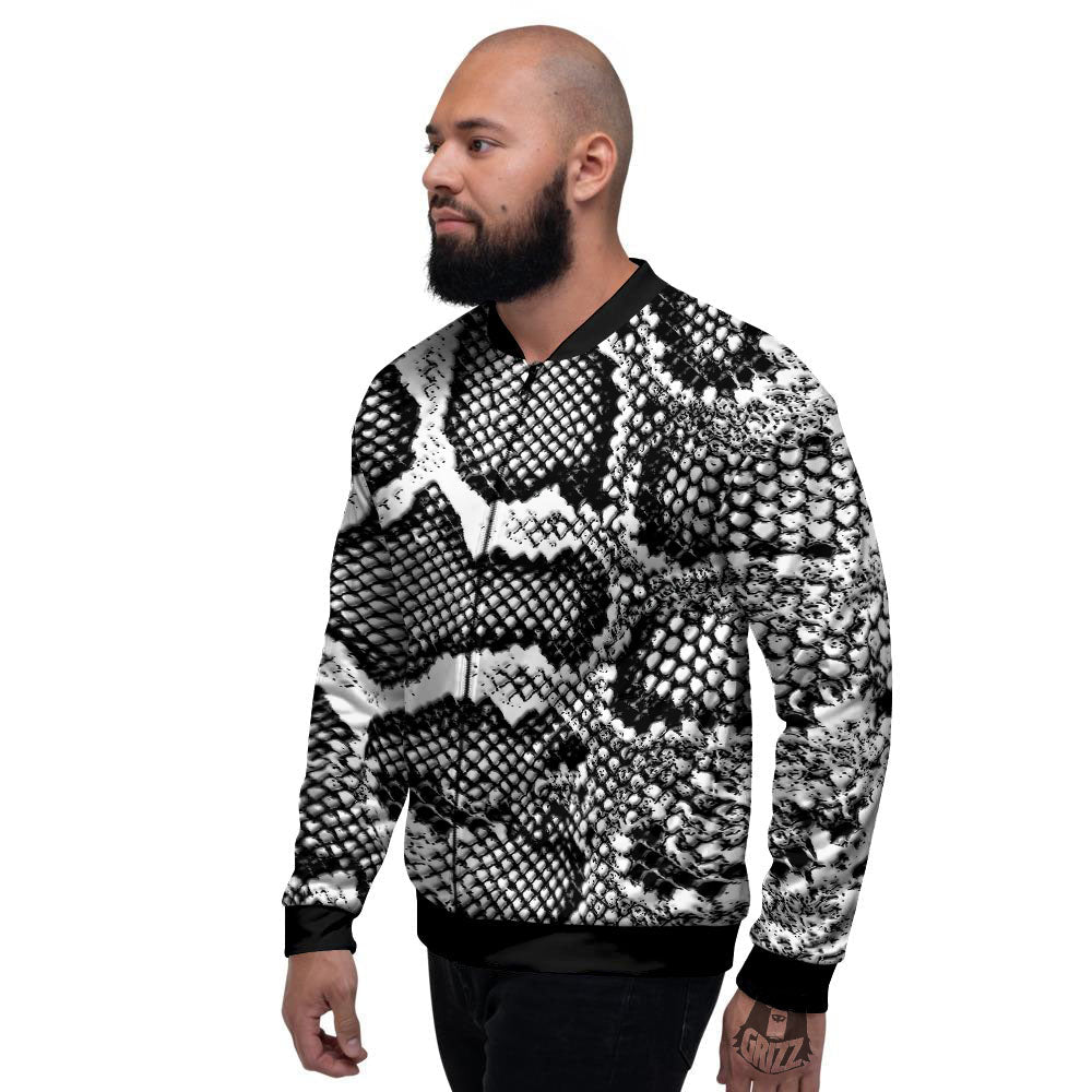 Snakeskin Black And Grey Print Men's Bomber Jacket-grizzshop