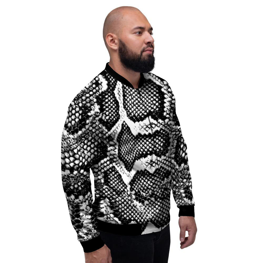 Snakeskin Black And Grey Print Men's Bomber Jacket-grizzshop