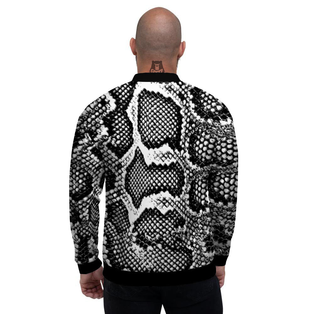 Snakeskin Black And Grey Print Men's Bomber Jacket-grizzshop