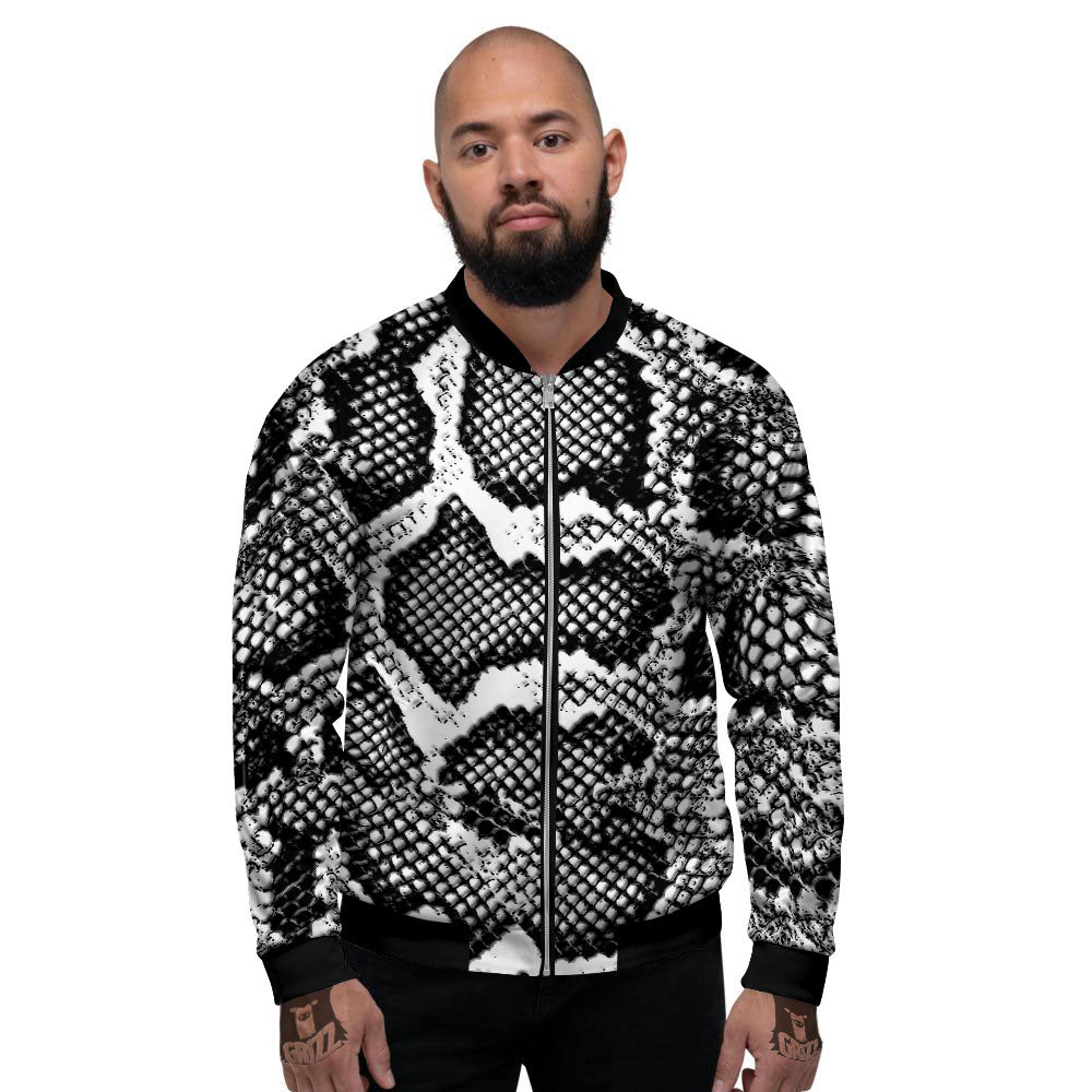 Snakeskin Black And Grey Print Men's Bomber Jacket-grizzshop