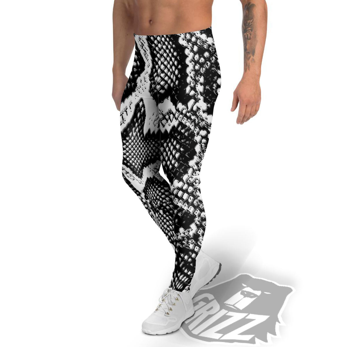 Snakeskin Black And Grey Print Men's Leggings-grizzshop