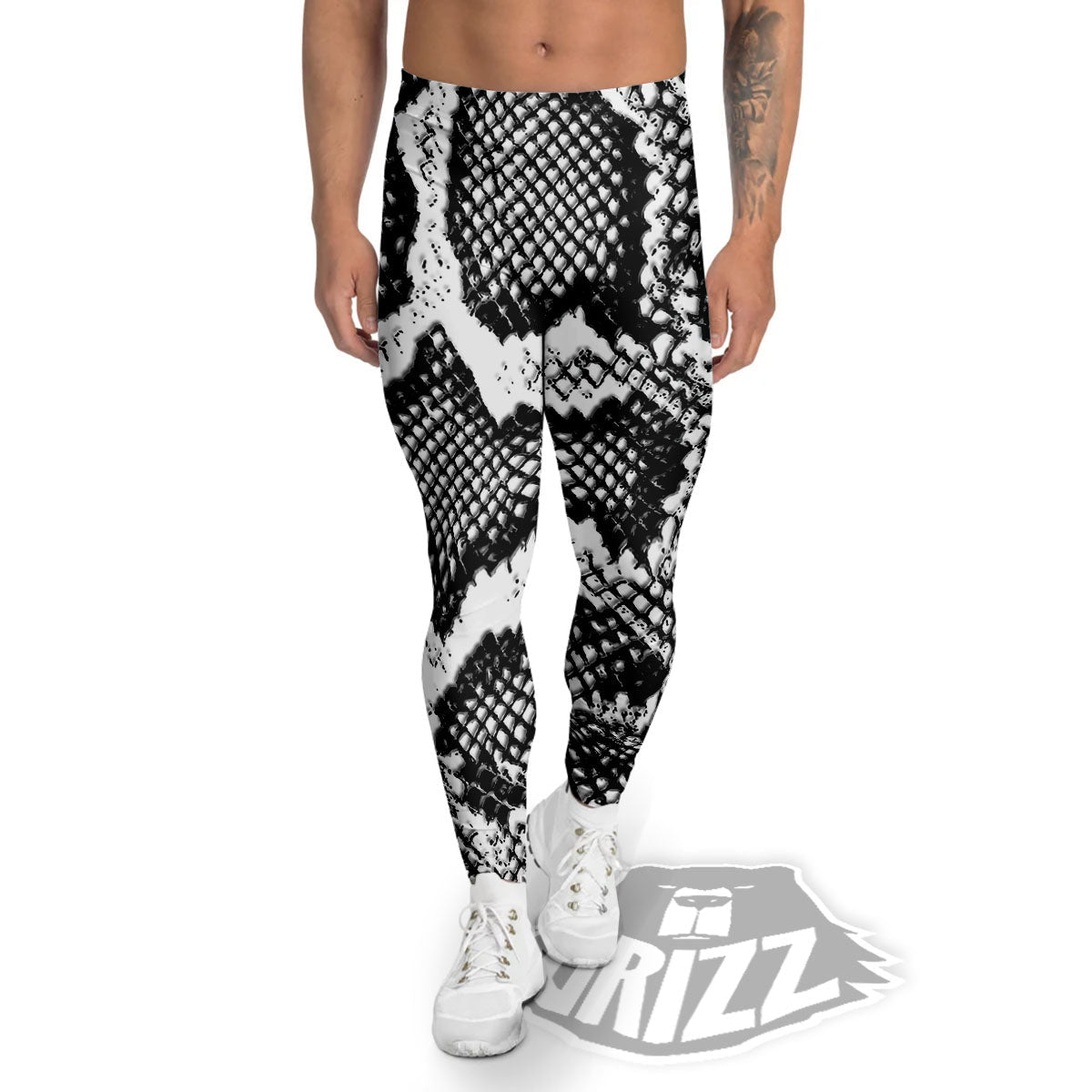 Snakeskin Black And Grey Print Men's Leggings-grizzshop
