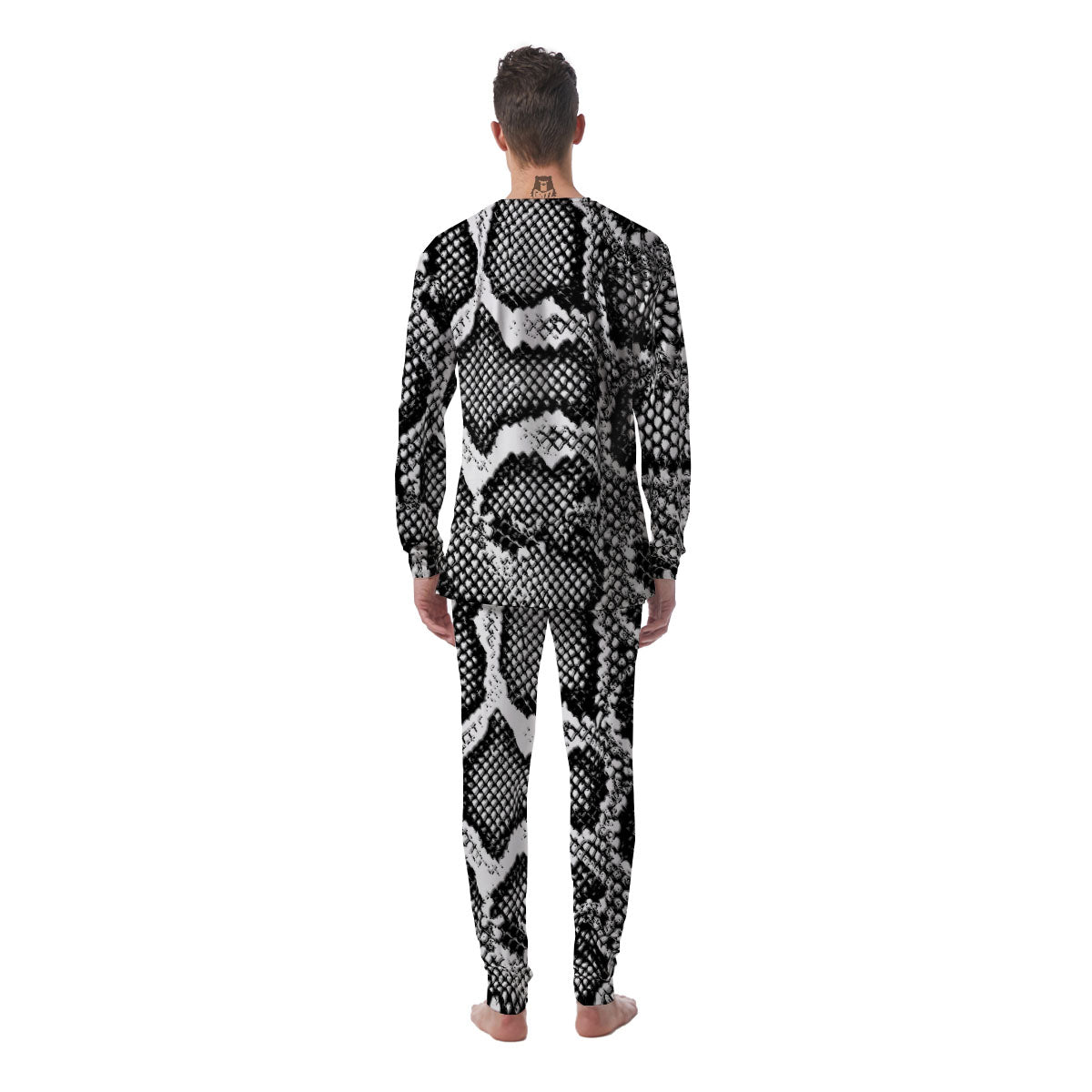 Snakeskin Black And Grey Print Men's Pajamas-grizzshop