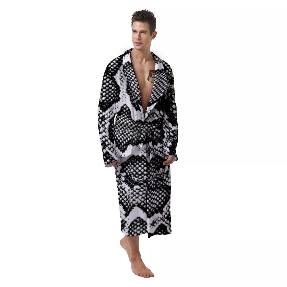 Snakeskin Black And Grey Print Men's Robe-grizzshop