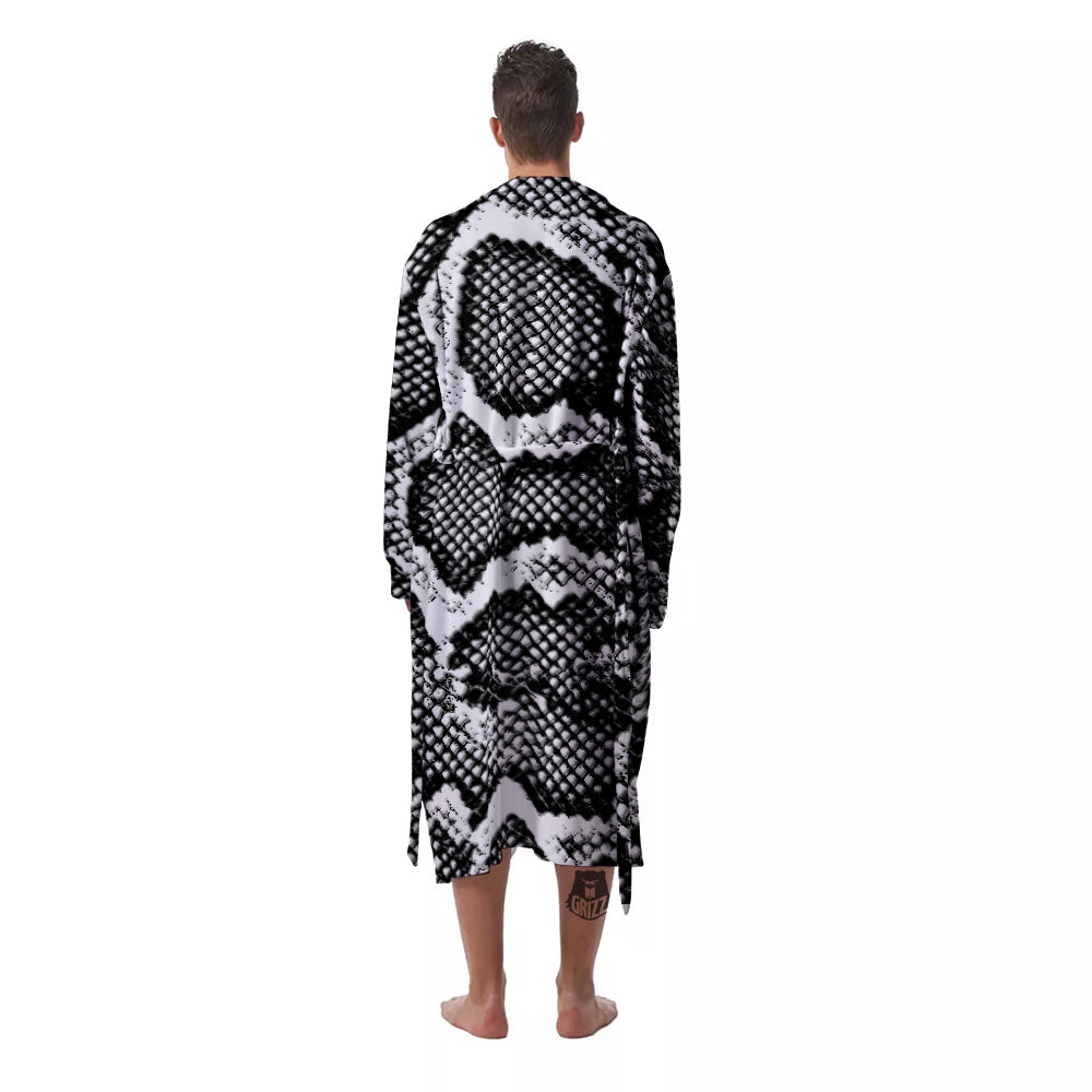 Snakeskin Black And Grey Print Men's Robe-grizzshop