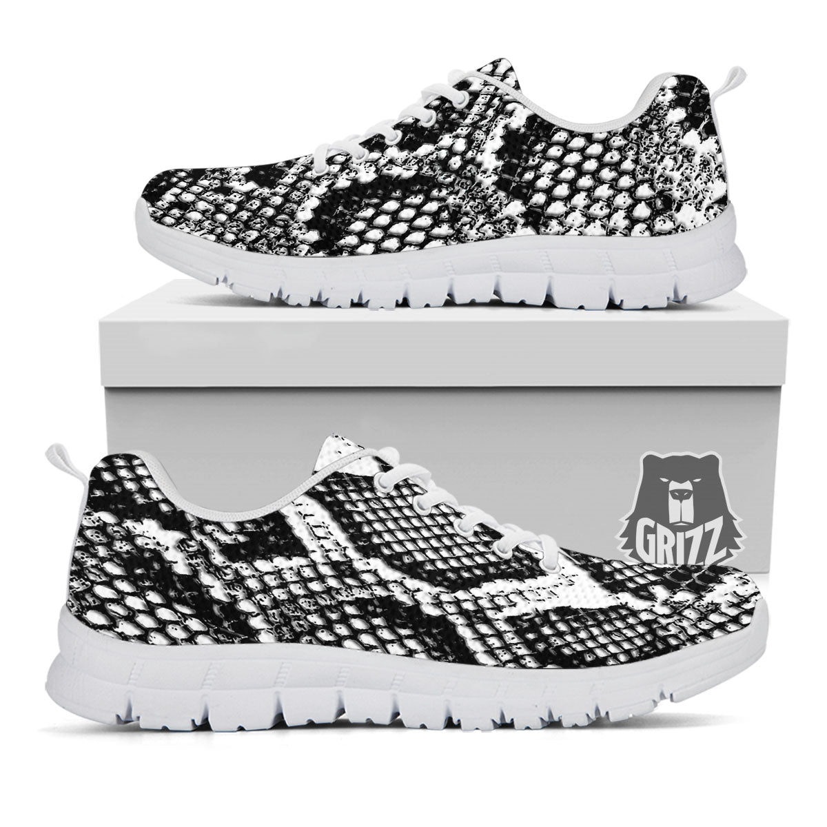 Snakeskin Black And Grey Print White Sneaker-grizzshop
